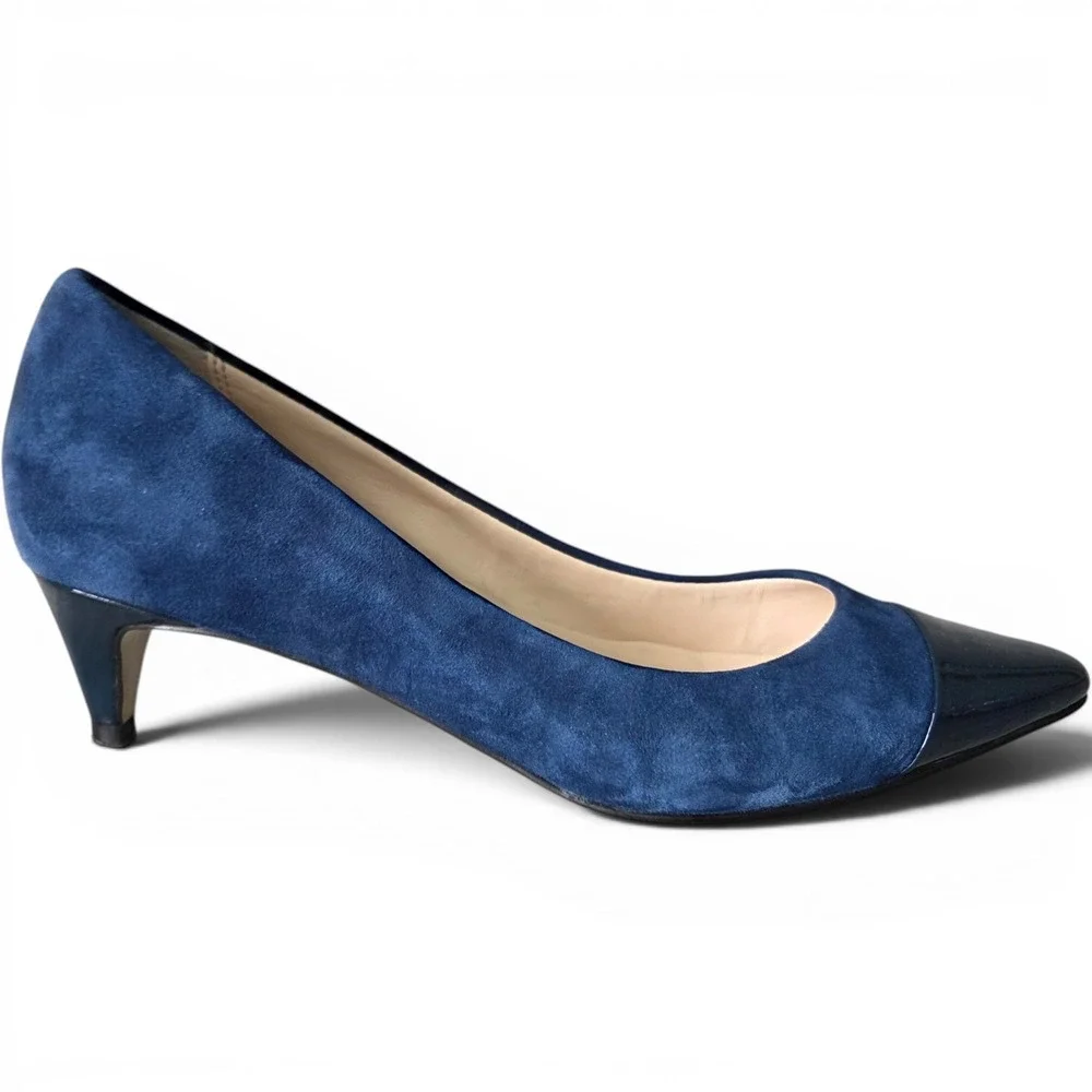Cole Haan Nike Air Pump Women 7B Navy Blue Suede Patent Leather Kitten Heel